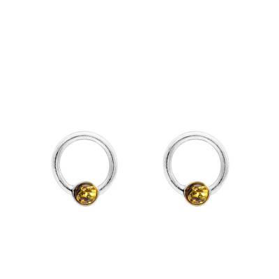 Boucles d'Oreilles Cercle Ambre en Argent 925 Rhodié - Naïades