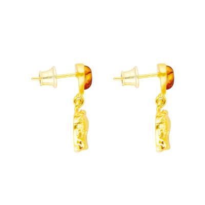 Boucles d'Oreilles Goutte d'Eau, Pierre d'Ambre et Tigre en Argent 925 Doré - Naïades