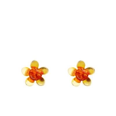 Boucles d'Oreilles Fleur en Argent 925 Doré avec Pierre d'Ambre - Naïades