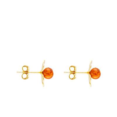 Boucles d'Oreilles Fleur en Argent 925 Doré avec Pierre d'Ambre - Naïades