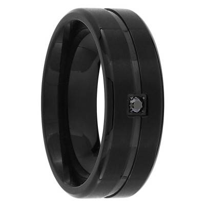 Black Steel & Black Zirconium Oxide Grooved Ring - Emanessence