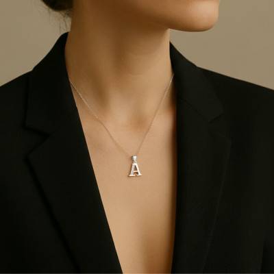 Pendentif Lettre en Argent 925 Rhodié et Oxydes de Zirconium - Artemis