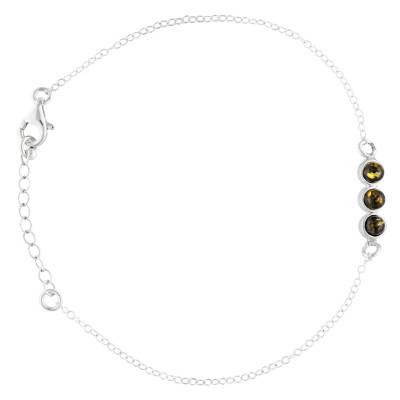 Bracelet Ambre Vert en Argent 925, Longueur de 16 à 18 cm - Naïades