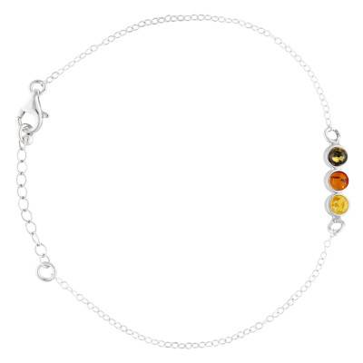 Bracelet Ambre Mix en Argent 925, Longueur de 16 à 18 cm - Naïades