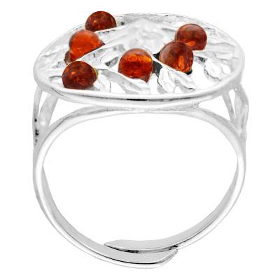 925 Silver Amber Adjustable Tree of Life Ring, Size 56 - Naïades