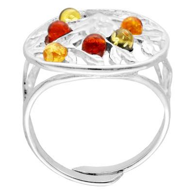 Bague Ajustable Arbre de Vie Ambre Mixte en Argent 925, Taille 56 - Naïades