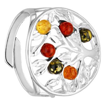 Bague Ajustable Arbre de Vie Ambre Mixte en Argent 925, Taille 56 - Naïades