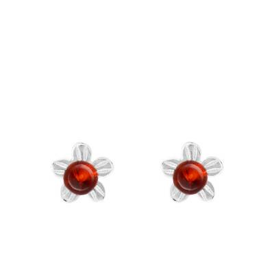Boucles d'Oreilles Fleurs Pierre d'Ambre en Argent 925 - Naïades