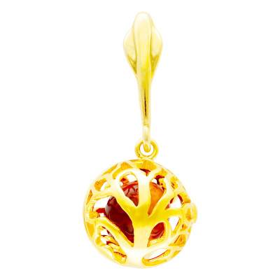 Pendentif Boule Arbre de Vie Ambre en Argent 925 Doré - Naïades