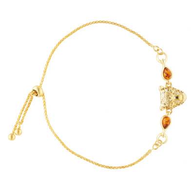 Bracelet Double Ambre en Argent 925 Doré & Tigre, Longueur Ajustable - Naïades