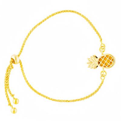 Bracelet Ananas et Ambre en Argent 925 Doré, Longueur Ajustable - Naïades