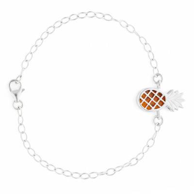 Bracelet Ananas & Ambre en Argent 925, Longueur 18 cm - Naïades