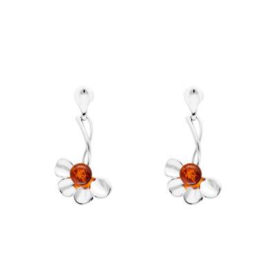 Boucles d'Oreilles Fleurs Ambre en Argent 925 - Naïades