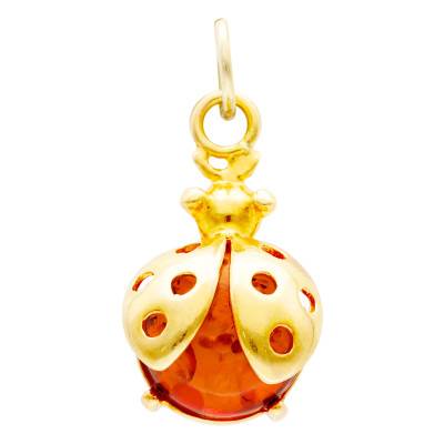 Pendentif Coccinelle en Ambre et Argent 925 Doré - Naïades
