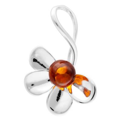 Pendentif Fleur Ambre en Argent 925 Rhodié - Naïades