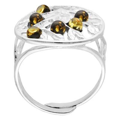 Bague Ajustable Arbre de Vie Ambre Vert en Argent 925, Taille 56 - Naïades