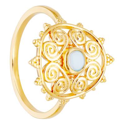 Bague Fantaisie Ajourée en Plaqué Or Jaune 750 et Oxyde de Zirconium, Taille 58 - Emanessence