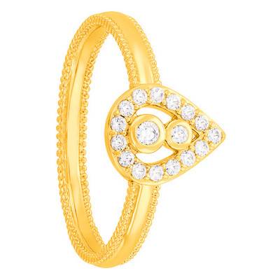Bague Goutte Anneau Perlé en Plaqué Or Jaune 750 & Oxydes de Zirconium - Emanessence