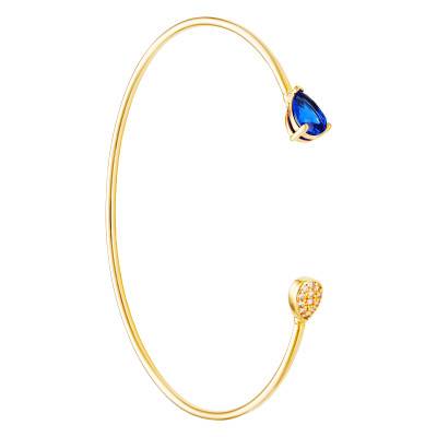 Jonc Ouvert Goutte en Oxyde de Zirconium Bleu, Plaqué Or 750 & Pierres - Emanessence