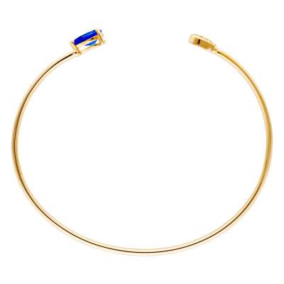 Jonc Ouvert Goutte en Oxyde de Zirconium Bleu, Plaqué Or 750 & Pierres - Emanessence