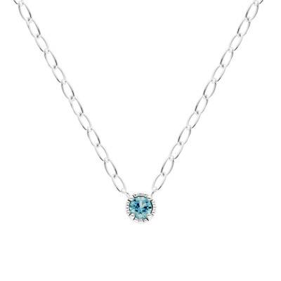 Collier en Argent 925 Rhodié & Oxyde de Zirconium Bleu, Longueur 45 cm - Emanessence