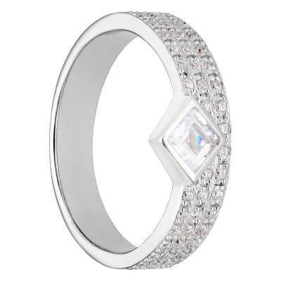 Triple Band Ring in 925 Rhodium-Plated Silver & Zirconium Oxides, Size 58 - Emanessence