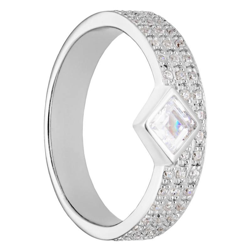 Triple Band Ring in 925 Rhodium-Plated Silver & Zirconium Oxides, Size 58 - Emanessence