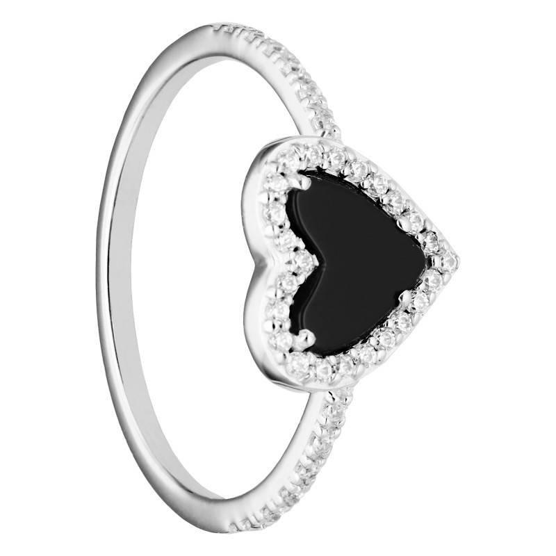 925 Rhodium-Plated Silver & Cubic Zirconia Heart Ring Size 58 - Emanessence
