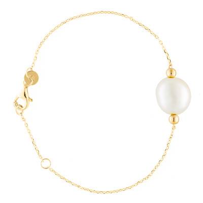 Bracelet en Plaqué Or Jaune 750 & Perle de Culture, Longueur de 16 cm à 18 cm - Emanessence