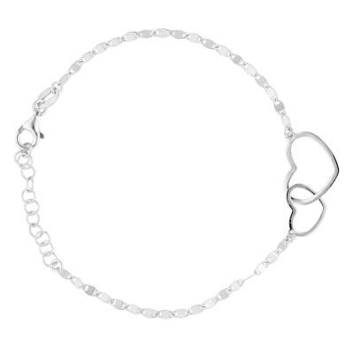 Bracelet Double Coeur en Argent 925, Longueur 16 à 19 cm - Emanessence