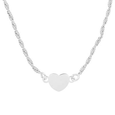 Collier Coeur Chaîne Corde en Argent 925, Longueur 40 cm - Emanessence
