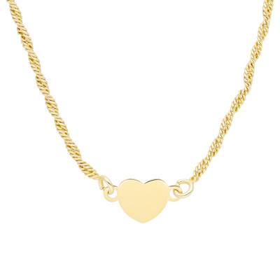 Collier Coeur Chaîne Corde en Argent 925 Plaqué Or Jaune, Longueur 40 cm - Emanessence
