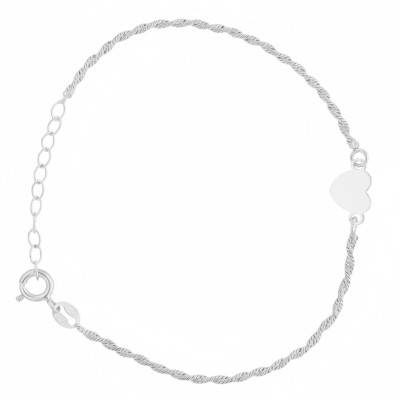 Bracelet Coeur Chaîne Corde en Argent 925, Longueur 16 à 19 cm - Emanessence