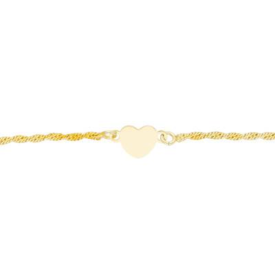 Bracelet Coeur Chaîne Corde en Argent 925 Plaqué Or Jaune, Longueur 16 à 19 cm - Emanessence
