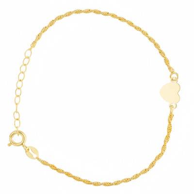 Bracelet Coeur Chaîne Corde en Argent 925 Plaqué Or Jaune, Longueur 16 à 19 cm - Emanessence