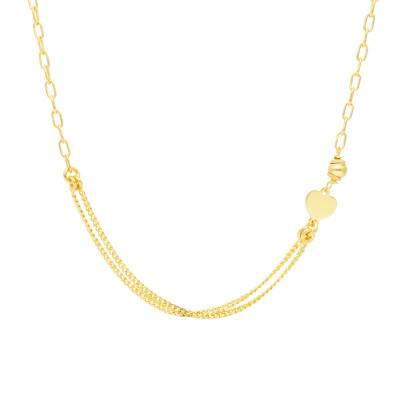 Collier Coeur Double Chaîne en Argent 925 Plaqué Or Jaune, Longueur 40 cm - Emanessence