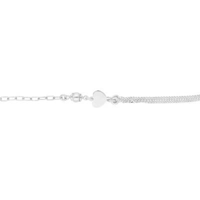 Bracelet Coeur Double Chaîne en Argent 925, Longueur 17 à 20 cm - Emanessence