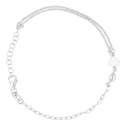 Bracelet Coeur Double Chaîne en Argent 925, Longueur 17 à 20 cm - Emanessence