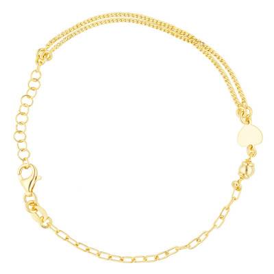 Bracelet Coeur Double Chaîne en Argent 925 Plaqué Or, Longueur de 17 à 20 cm - Emanessence