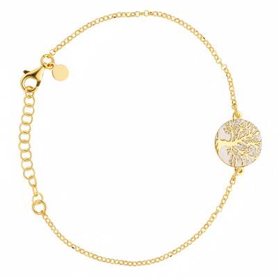 Bracelet Médaille Arbre de Vie en Argent 925 et Plaqué Or Jaune, Longueur 17 à 20 cm - Emanessence