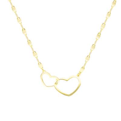 Collier Double Coeur en Argent 925 Plaqué Or Jaune, Longueur 40 cm - Emanessence