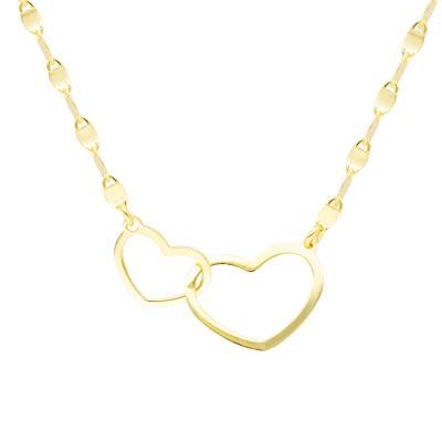 Collier Double Coeur en Argent 925 Plaqué Or Jaune, Longueur 40 cm - Emanessence