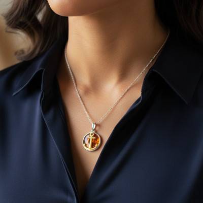 Pendentif Ancre Ambre en Argent 925 Doré - Naïades