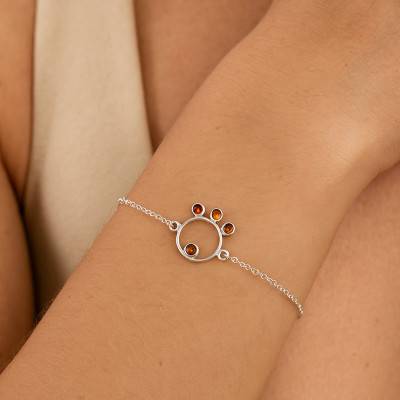 Bracelet Cercle & Ambre en Argent 925, Longueur de 16 à 18 cm - Naïades