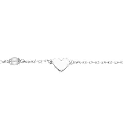 Bracelet Motif Coeur en Argent 925 & Perle, Longueur 13 à 17 cm - Emanessence