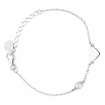 Bracelet Motif Coeur en Argent 925 & Perle, Longueur 13 à 17 cm - Emanessence