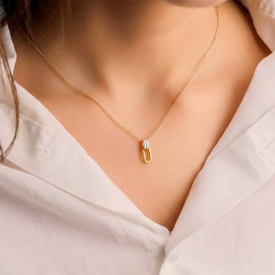 Collier en Plaqué Or Jaune 750 & Zircon Rectangulaire, Longueur 45 cm - Emanessence