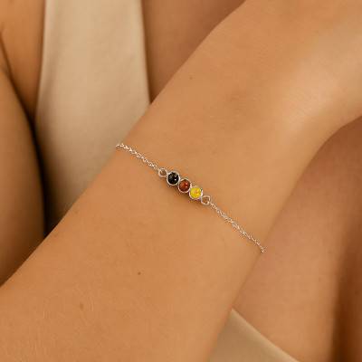 Bracelet Ambre Mix en Argent 925, Longueur de 16 à 18 cm - Naïades