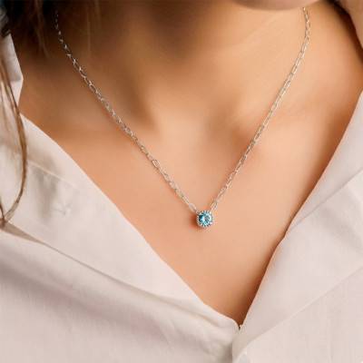 Collier en Argent 925 Rhodié & Oxyde de Zirconium Bleu, Longueur 45 cm - Emanessence