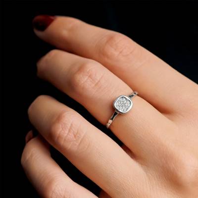 925 Rhodium-Plated Silver and Cubic Zirconia Ring Size 58 - Emanessence